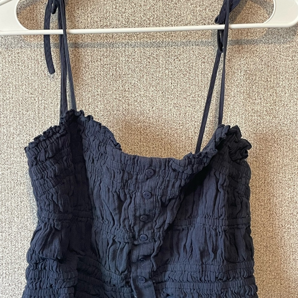 Pinch Navy Blue Cropped Smocked Button Front Tank